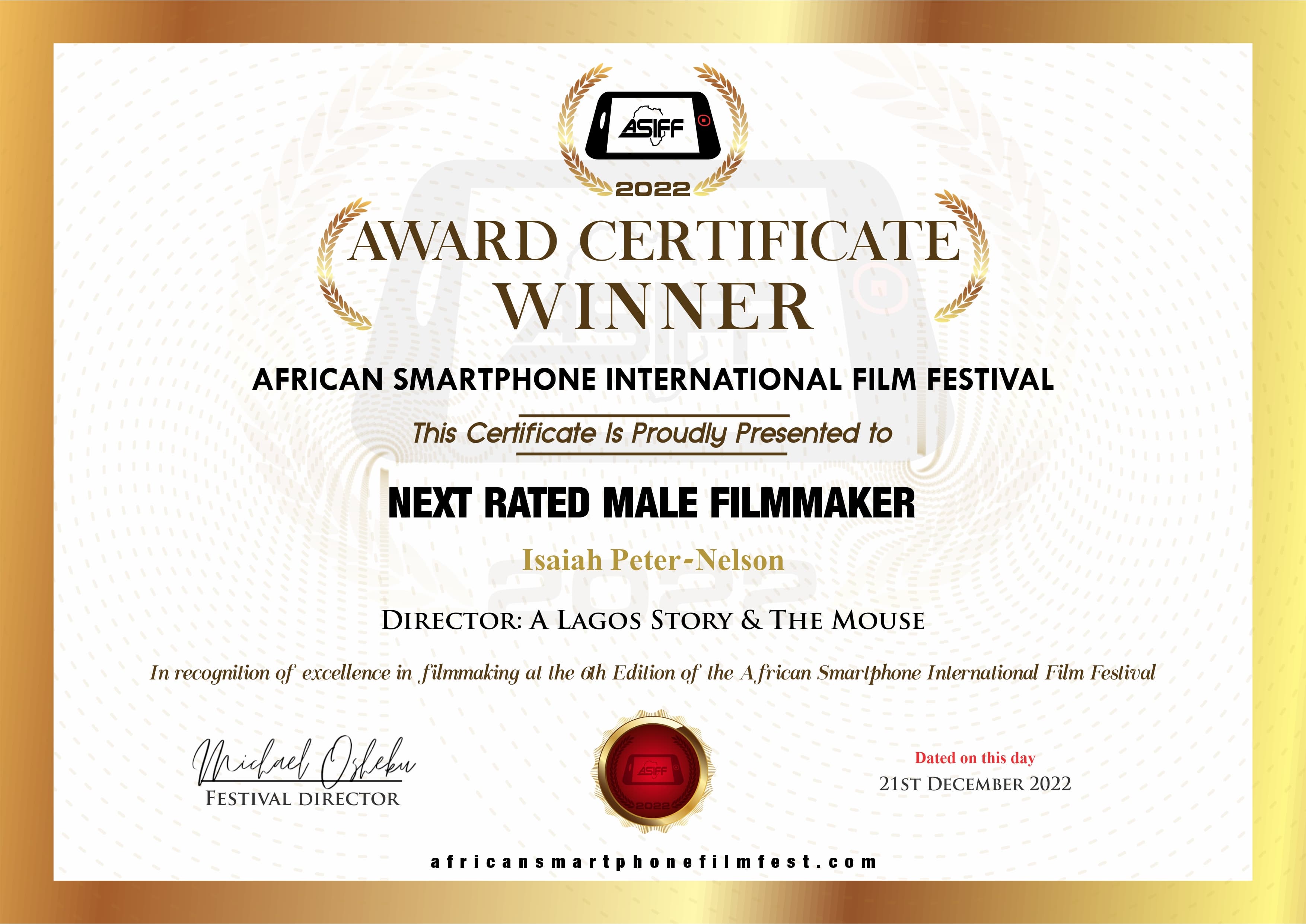 Next Rated Male Filmmaker